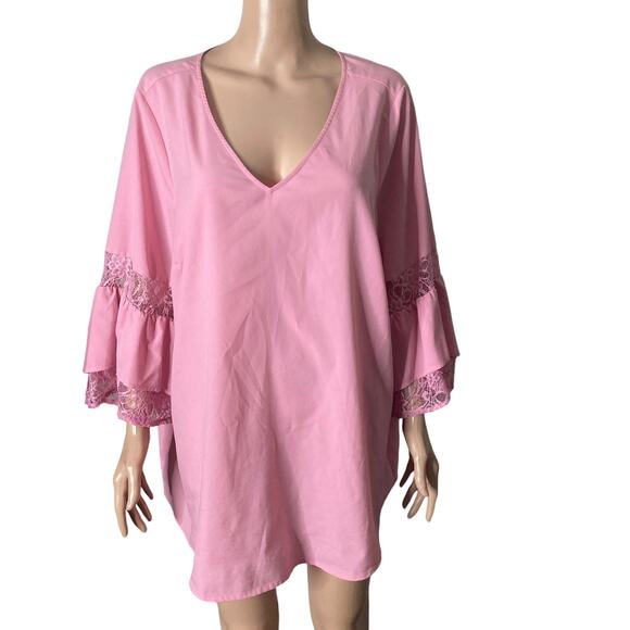Lane Bryant blouse Womens Size 18/20 Pink Bell Sleeve Lace Accent - Picture 12 of 12